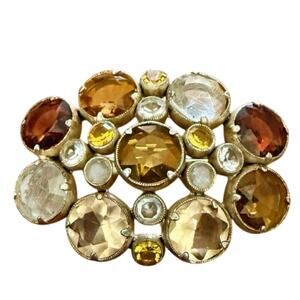 Kenneth Cole Cluster Brooch • Gold‑Tone • Mixed Stones • 2” • KC Mark